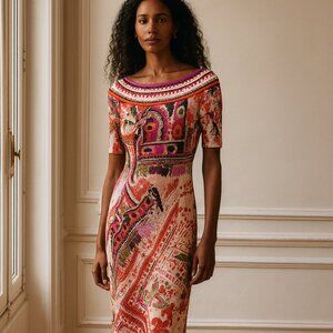 Vintage Fuzzi Maxi Dress Sz S Mesh Abstract Print Made in Italy Boho 90s Y2k